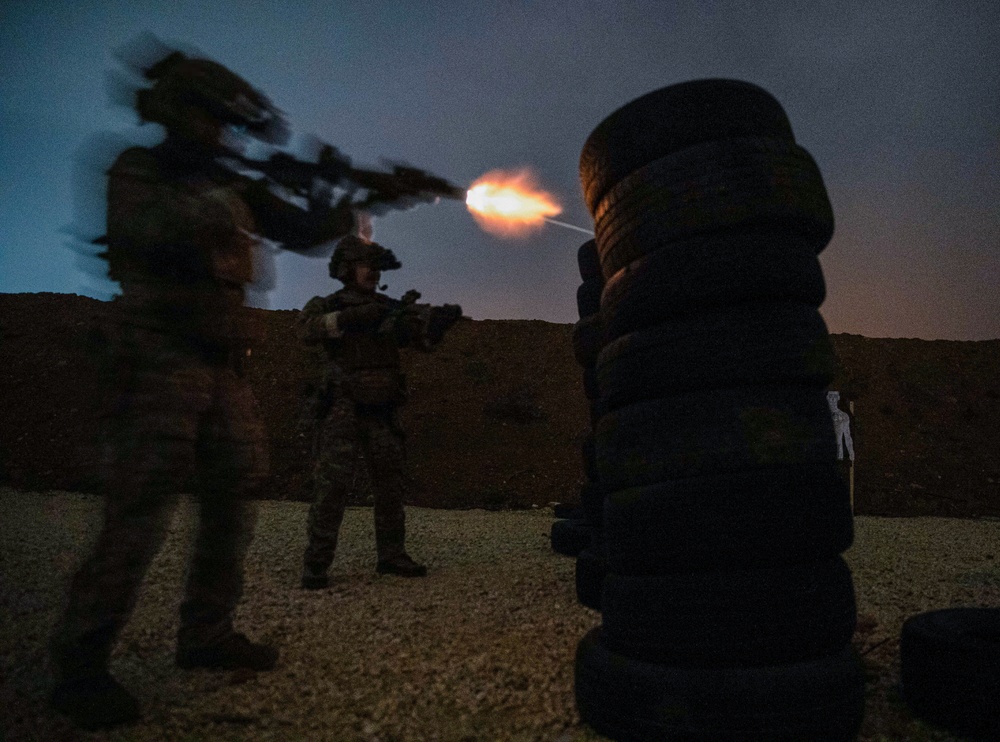 U.S. Army Green Berets perform nightime combat marksmanship training during Trojan Footprint 24