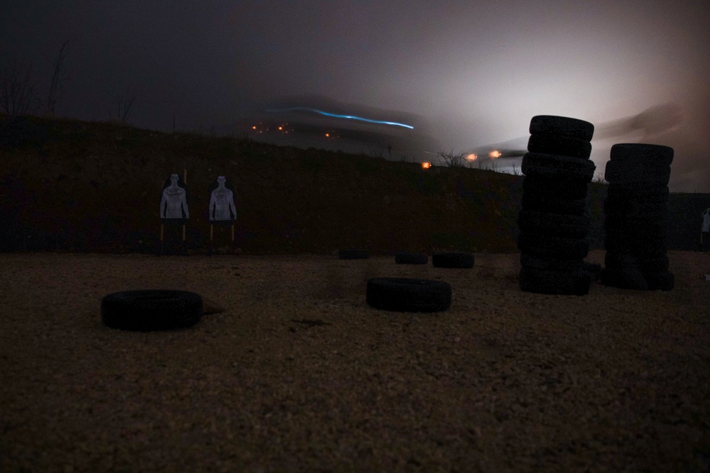 U.S. Army Green Berets perform nightime combat marksmanship training during Trojan Footprint 24