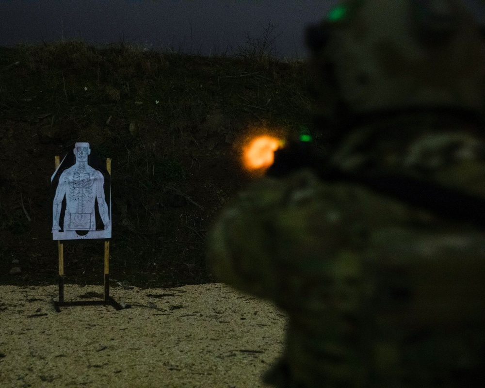U.S. Army Green Berets perform nightime combat marksmanship training during Trojan Footprint 24
