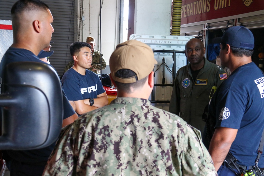 Rear Adm. Barnett meets with Navy Federal Fire Department firefighters