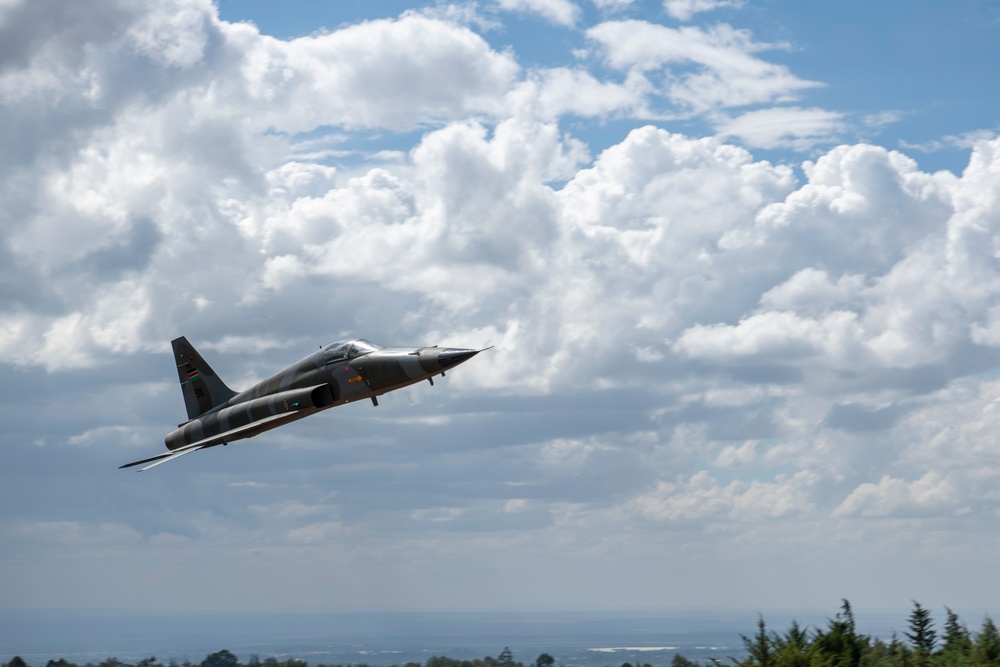 Kenya Air Force pilot conducts a capabilities fly-by in an F-5E