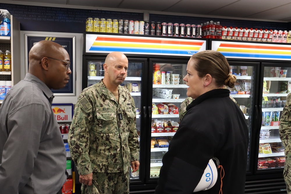Vice Chief of Naval Operations Adm. Jim Kilby visited the Huntington Hall Navy Exchange Mini Mart in Newport News, March 5.