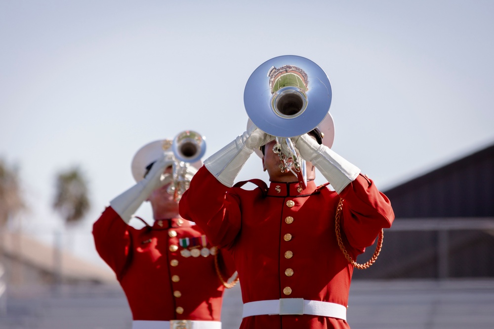 Silent Drill Platoon and the Commandant’s Own Drum &amp; Bugle Corps perform at Clark High School in Las Vegas