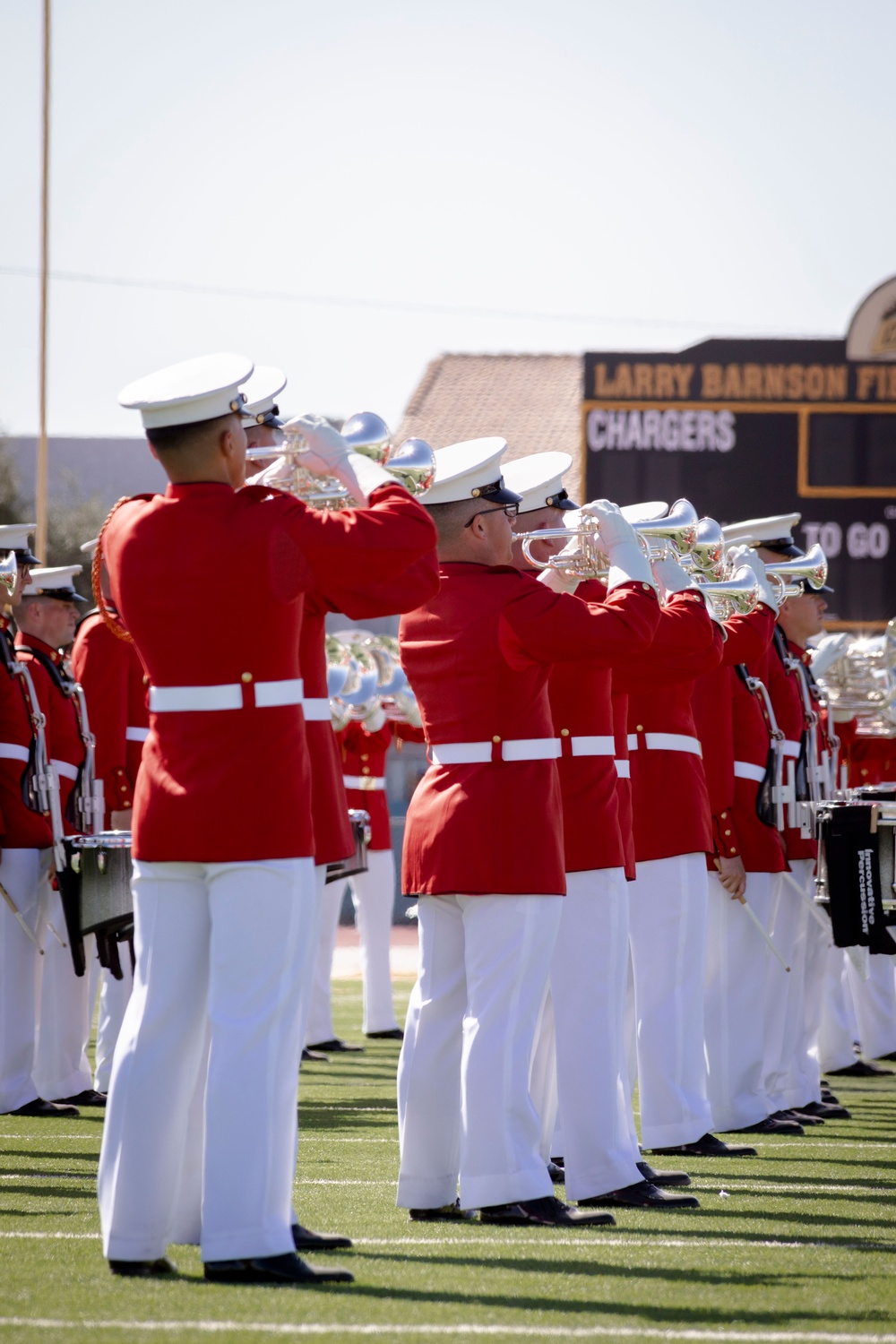 Silent Drill Platoon and the Commandant’s Own Drum &amp; Bugle Corps perform at Clark High School in Las Vegas