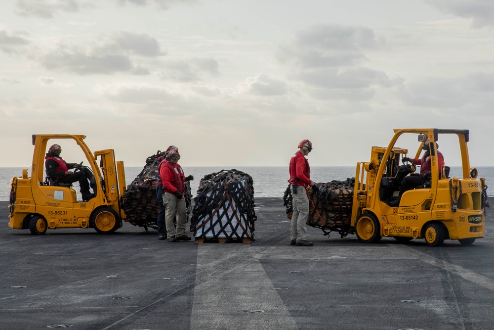 USS Dwight D. Eisenhower Conducts a Replenishment-At-Sea in the Red Sea