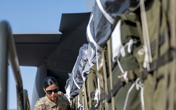Airmen, Soldiers load AFCENT C-130s with humanitarian aid bound for Gaza