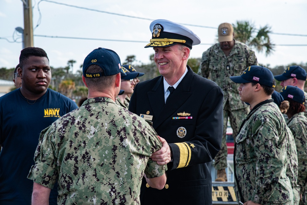 Rear Adm. Aiken Administers Oath of Enlistment aboard USS Delbert D. Black