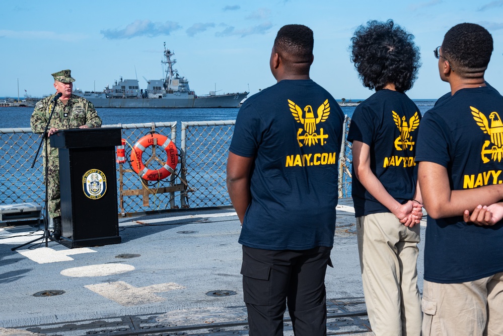 Rear Adm. Aiken Administers Oath of Enlistment aboard USS Delbert D. Black