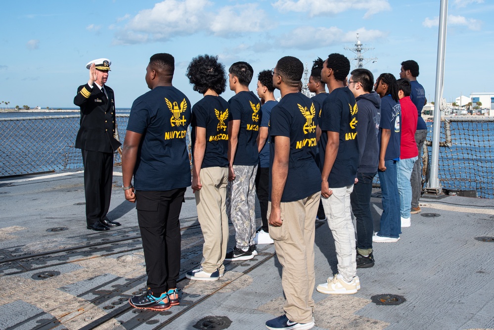 Rear Adm. Aiken Administers Oath of Enlistment aboard USS Delbert D. Black