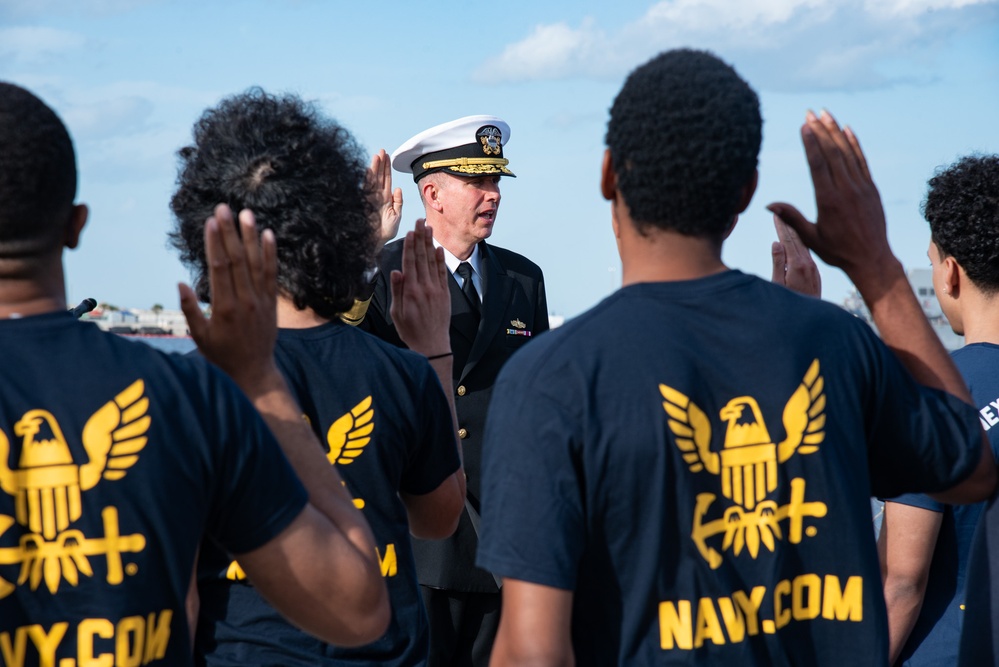 Rear Adm. Aiken Administers Oath of Enlistment aboard USS Delbert D. Black