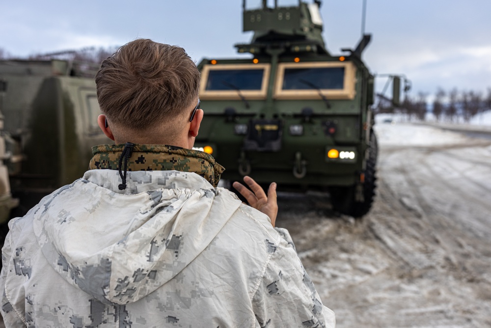 Exercise Nordic Response 24: U.S. Marines with Combat Logistics Battalion 6 complete a snowmobile resupply