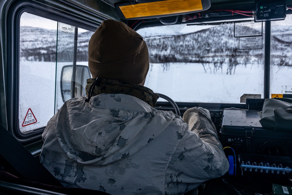 Exercise Nordic Response 24: U.S. Marines with Combat Logistics Battalion 6 complete a snowmobile resupply