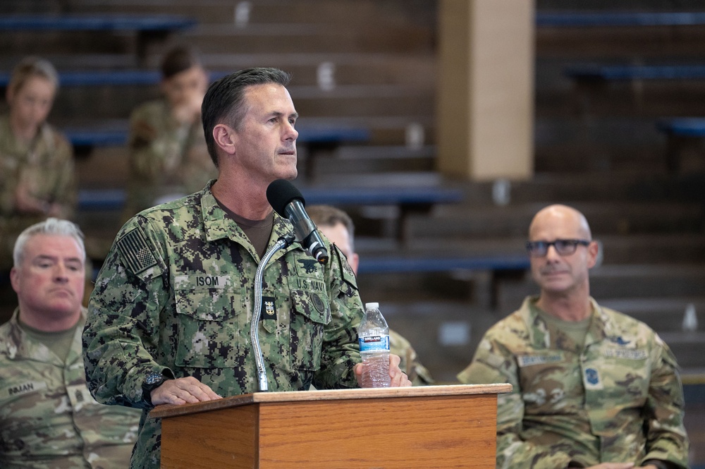 Defense Senior Enlisted Council speak during an All Hands on Pearl Harbor