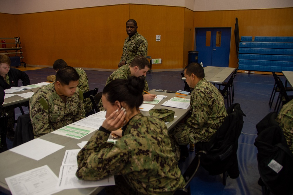 USS Ronald Reagan (CVN 76) Sailors take Navy-wide E-6 advancement exam