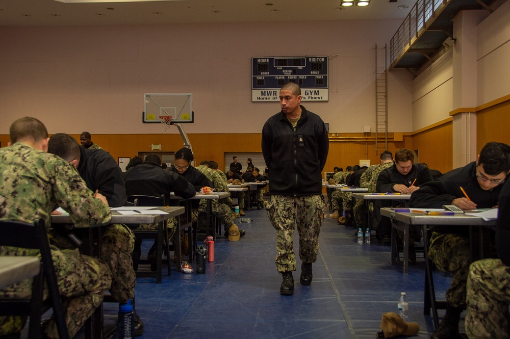 USS Ronald Reagan (CVN 76) Sailors take Navy-wide E-6 advancement exam