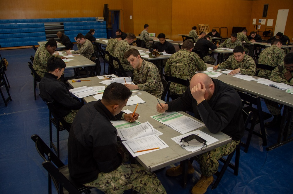 USS Ronald Reagan (CVN 76) Sailors take Navy-wide E-6 advancement exam