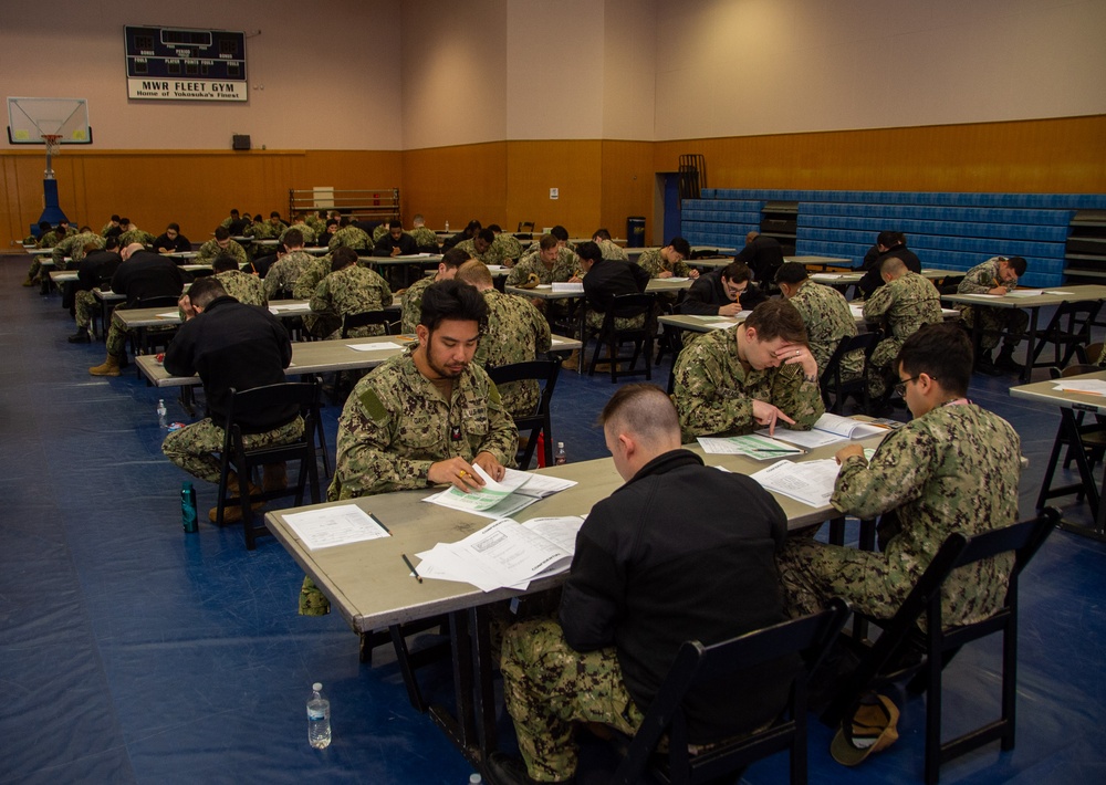 USS Ronald Reagan (CVN 76) Sailors take Navy-wide E-6 advancement exam