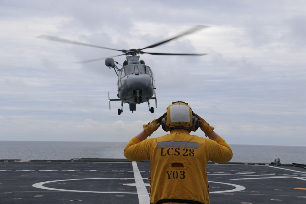 FS Prairial Helo Lands Onboard USS Savannah (LCS 28)