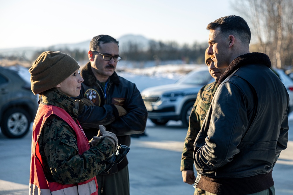 U.S. Marines with Marine Fighter Attack Squadron (VMFA) 542 and Royal Norwegian Air Force personnel participate in a media day