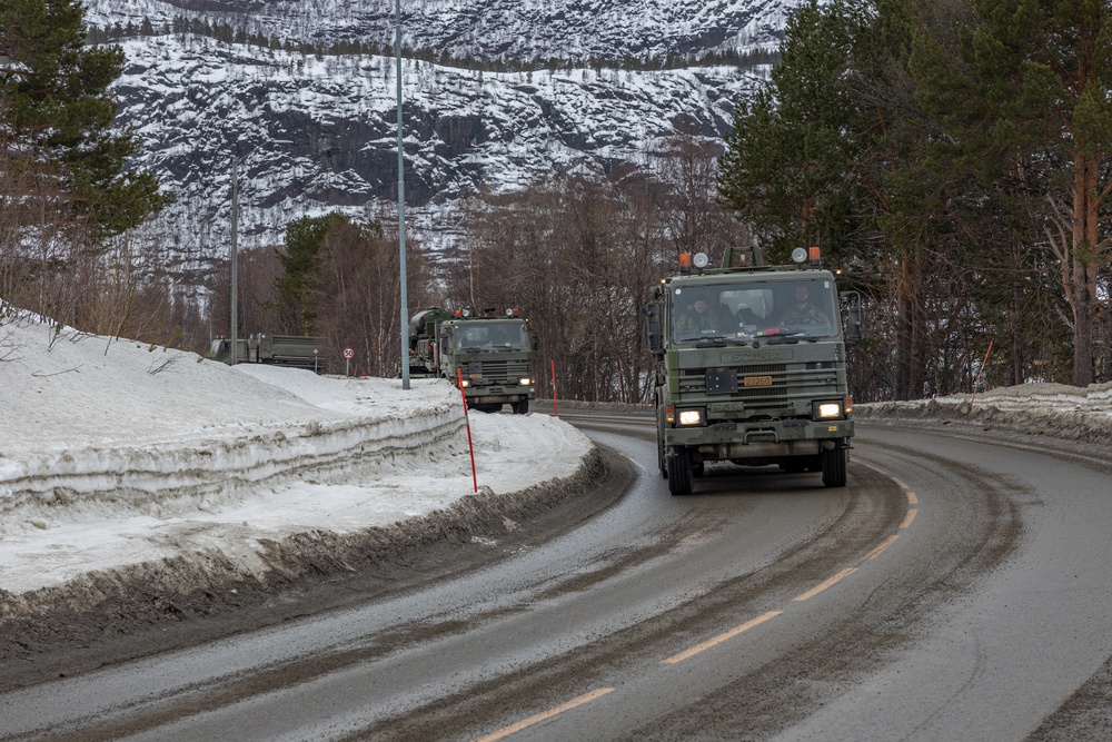 Exercise Nordic Response 24: U.S. Marines with Combat Logistics Battalion 6 conduct joint convoy operations with Norwegian soldiers