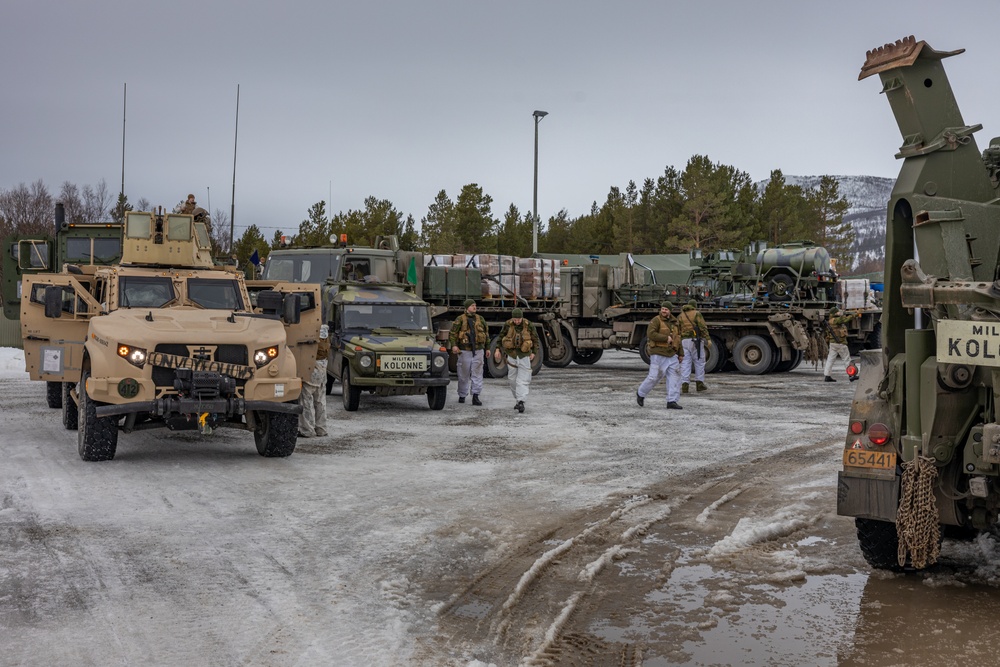 Exercise Nordic Response 24: U.S. Marines with Combat Logistics Battalion 6 conduct joint convoy operations with Norwegian soldiers