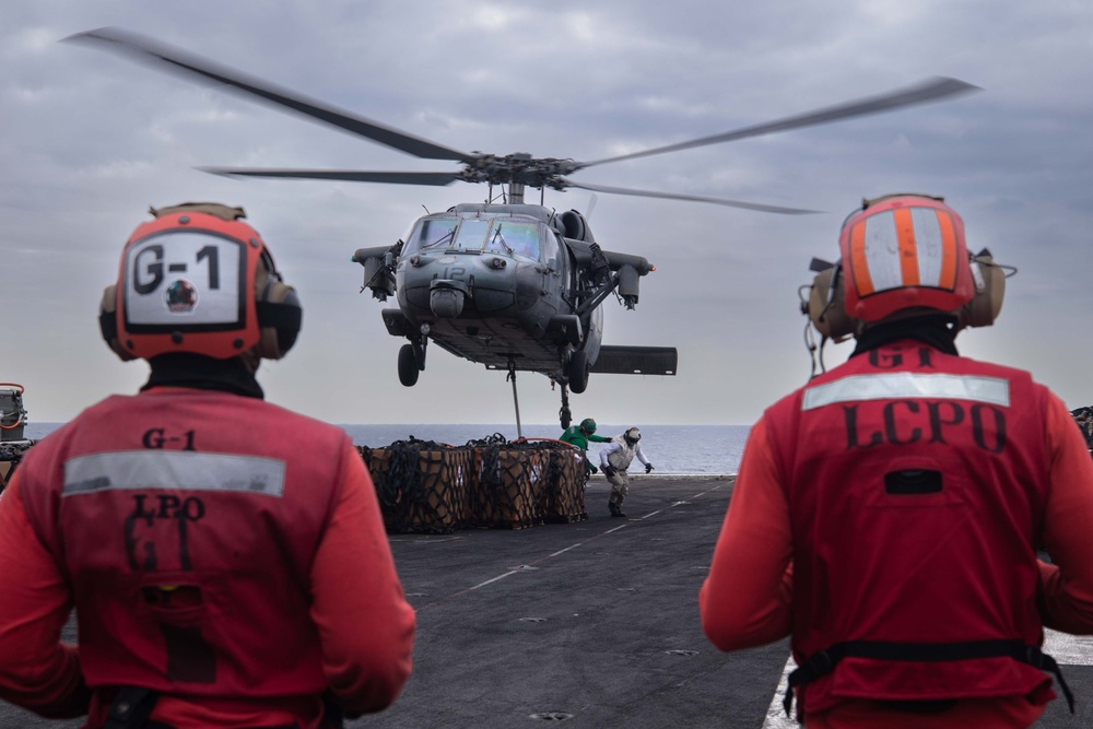 USS Dwight D. Eisenhower Conducts a Replenishment-At-Sea in the Red Sea