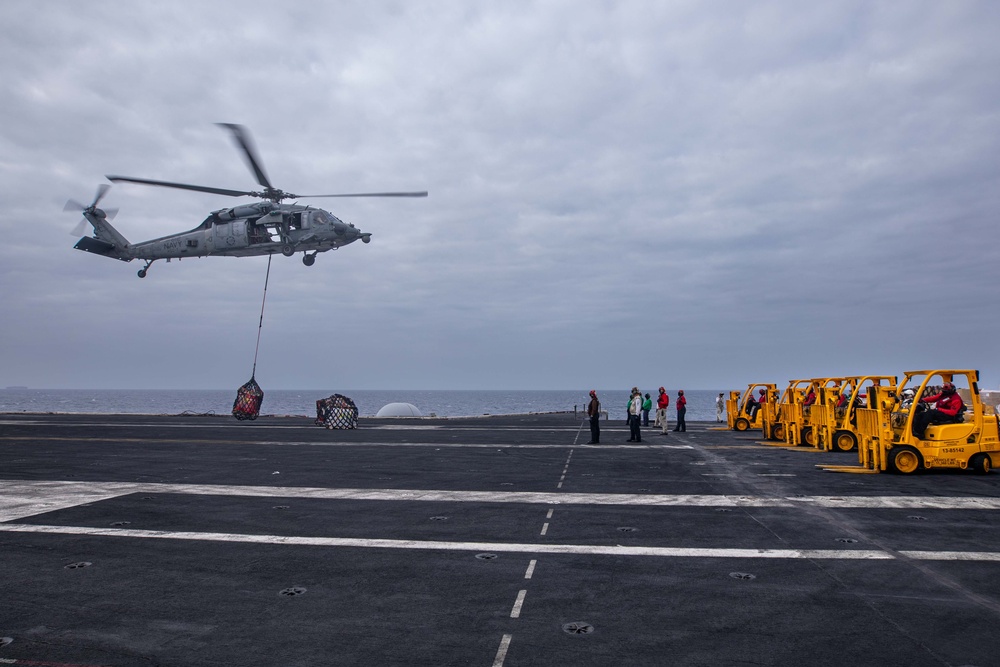 USS Dwight D. Eisenhower Conducts a Replenishment-At-Sea in the Red Sea