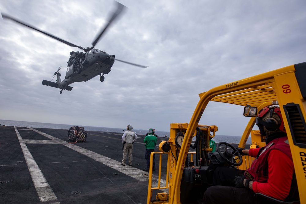 USS Dwight D. Eisenhower Conducts Vertical Replenishment with USNS Supply in the Red Sea