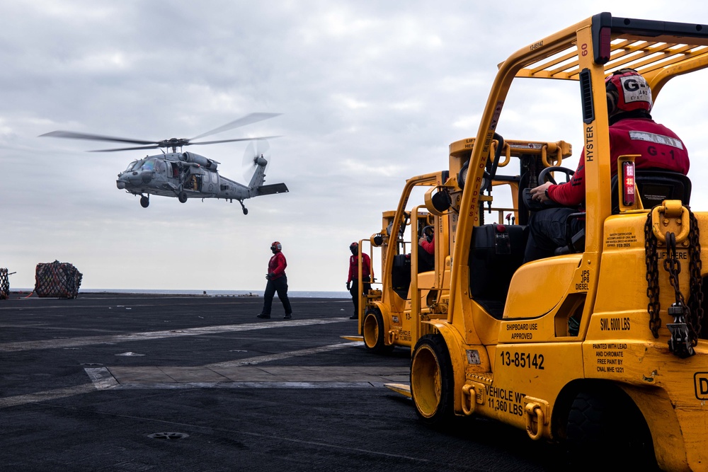 USS Dwight D. Eisenhower Conducts Vertical Replenishment with USNS Supply in the Red Sea