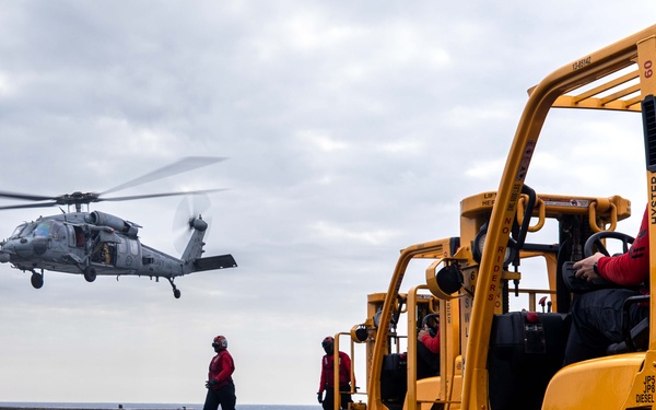 USS Dwight D. Eisenhower Conducts Vertical Replenishment with USNS Supply in the Red Sea