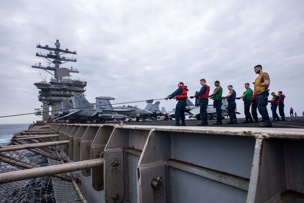 USS Dwight D. Eisenhower Conducts Vertical Replenishment with USNS Supply in the Red Sea