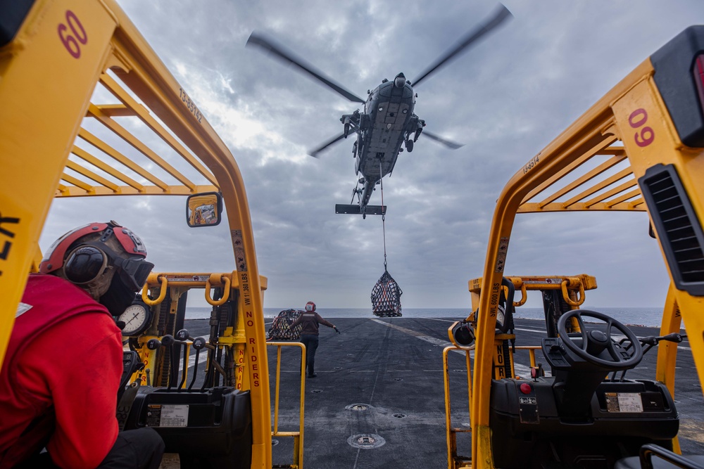 USS Dwight D. Eisenhower Conducts Vertical Replenishment with USNS Supply in the Red Sea