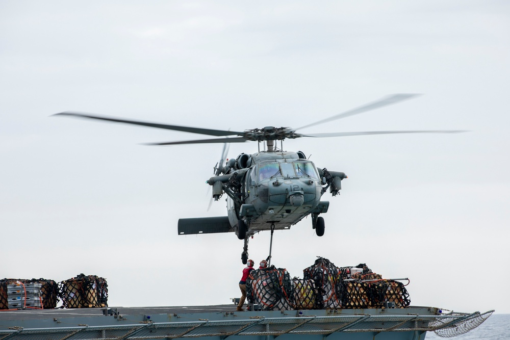 USS Dwight D. Eisenhower Conducts Vertical Replenishment with USNS Supply in the Red Sea