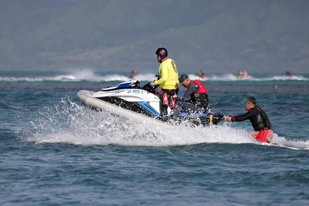 Lifeguards From across the Pacific region participate in a Rescue Watercraft Risk Technician Course