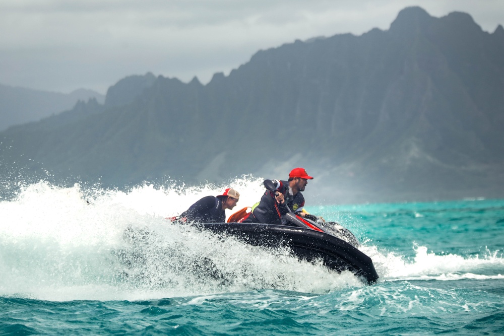 Train the Trainer; Lifeguards Riding the waves on Marine Corps Base Hawaii: Lifeguards from across the Pacific region participate in a Rescue Watercraft Risk Technician Course