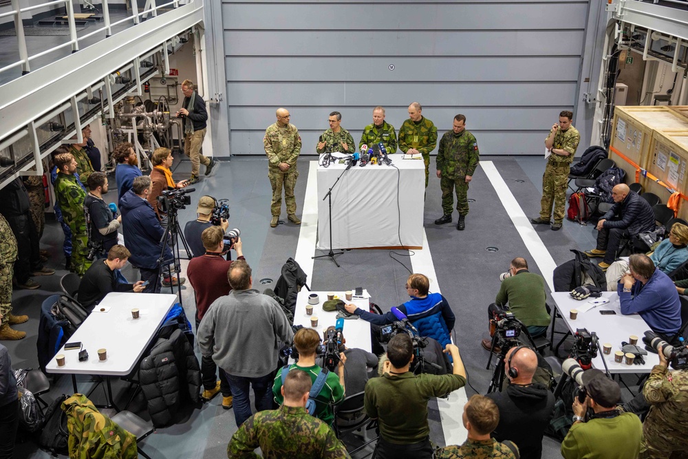 Vice Adm. Doug Perry speaks at press conference in support of Nordic Response and Steadfast Defender in Norway