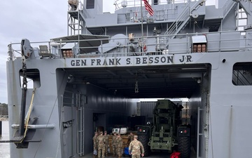 U.S. Army Vessel (USAV) General Frank S. Besson (LSV-1) from 7th Trans. Bde, 3rd ESC, which is heading to the Eastern Mediterranean