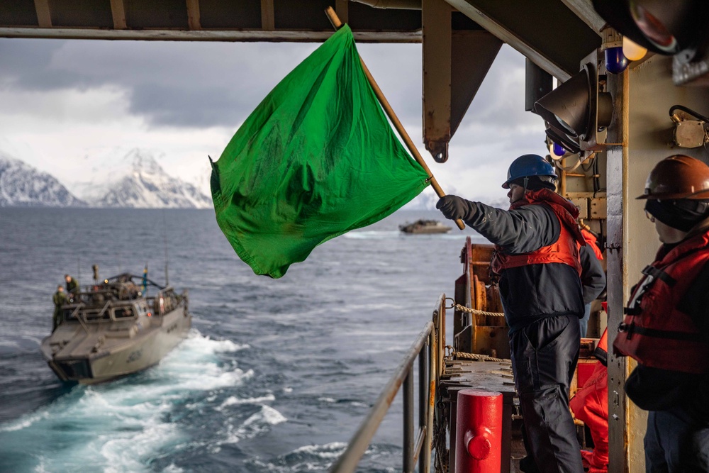 USS Gunston Hall conducts small boat operations in support of Steadfast Defender 24