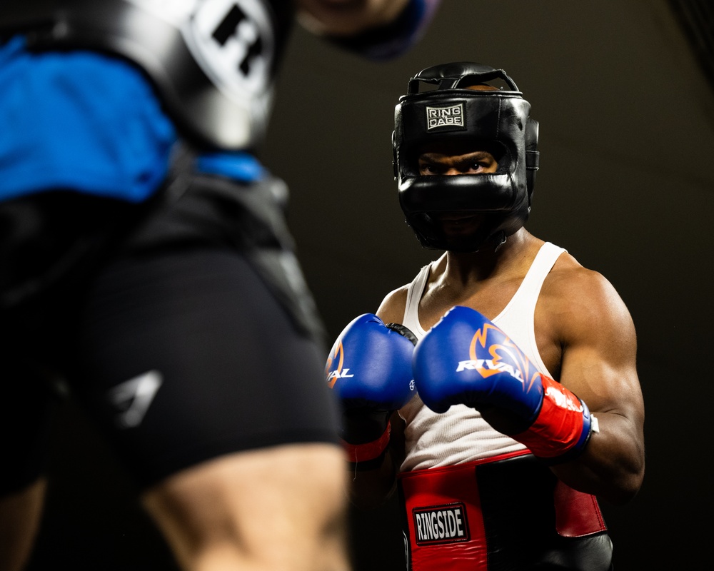 U.S. service members compete during Rumble in the Deid II boxing event