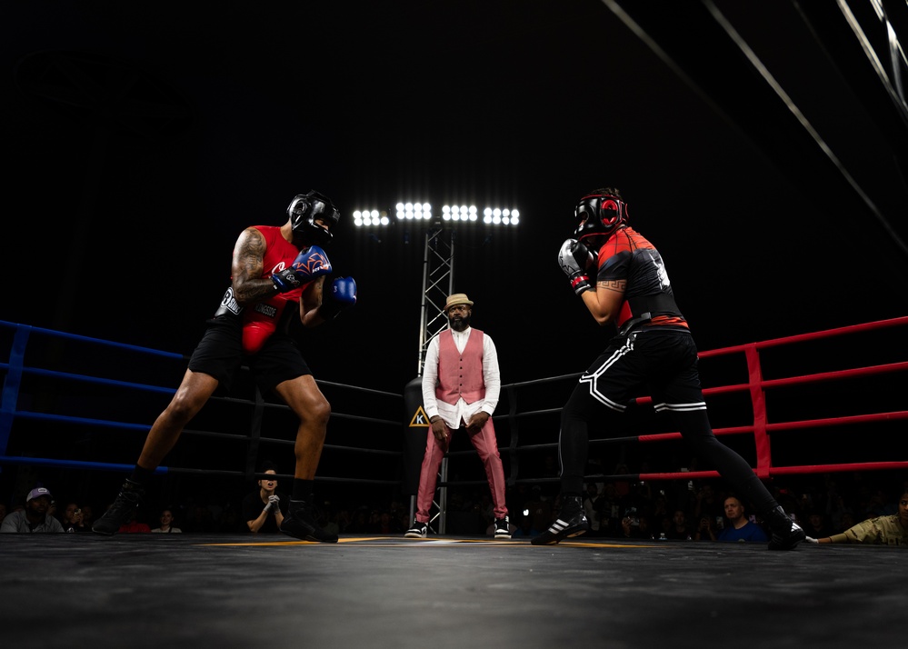 U.S. service members compete during Rumble in the Deid II boxing event