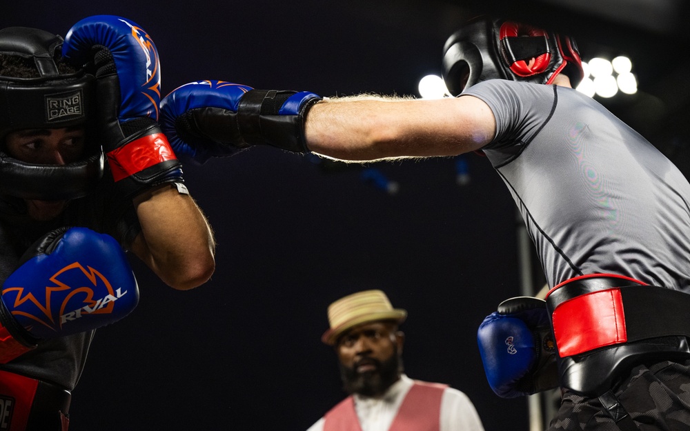 U.S. service members compete during Rumble in the Deid II boxing event