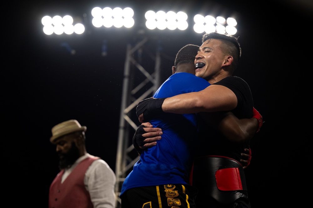 U.S. service members compete during Rumble in the Deid II boxing event