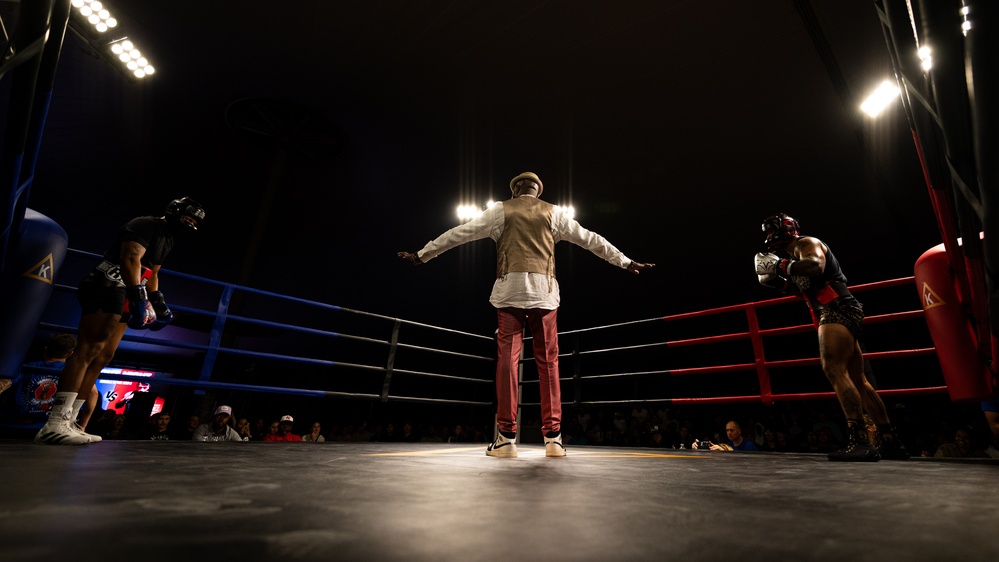 U.S. service members compete during Rumble in the Deid II boxing event