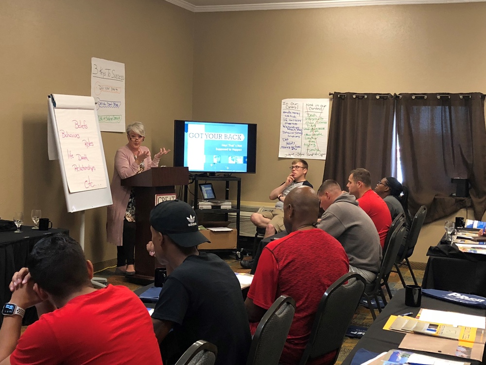 Leigh teaching the ‘Got Your Back’ program in Fort Riley, Kansas, that is designed especially for single soldiers to develop strong relationship and resiliency skills. (Courtesy photo from Leigh Ingram)