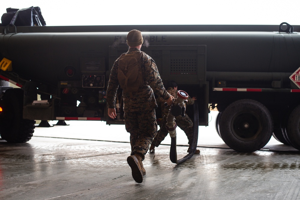 U.S. Marines with Marine Wing Support Squadron (MWSS) 273 refuel an F/A-18C Hornet during Exercise Nordic Response 24