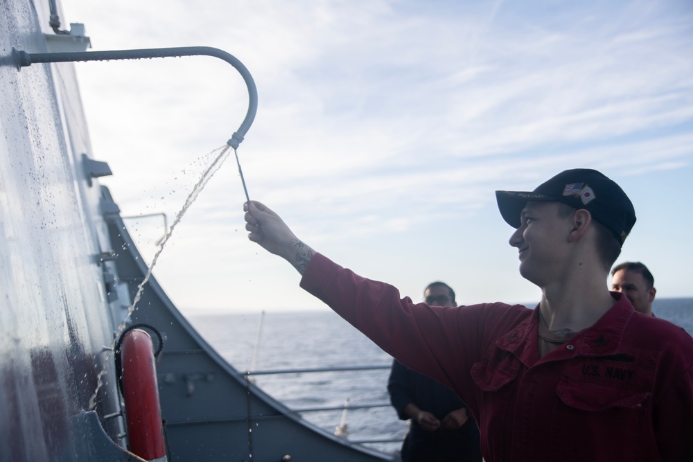 USS San Diego (LPD 22) conducts countermeasure washdown testing