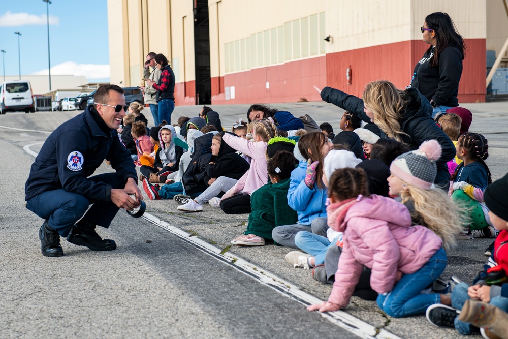Muroc students watch Thunderbirds practice from Edwards' flight line