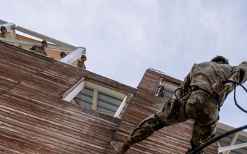 63rd Readiness Divisions Soldiers complete repel tower during the Division Best Squad Competition