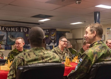 USS Gunston Hall hosts dinner for leaders of the Finnish and Swedish Navy and Marine Corps