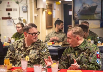 USS Gunston Hall hosts dinner for leaders of the Finnish and Swedish Navy and Marine Corps